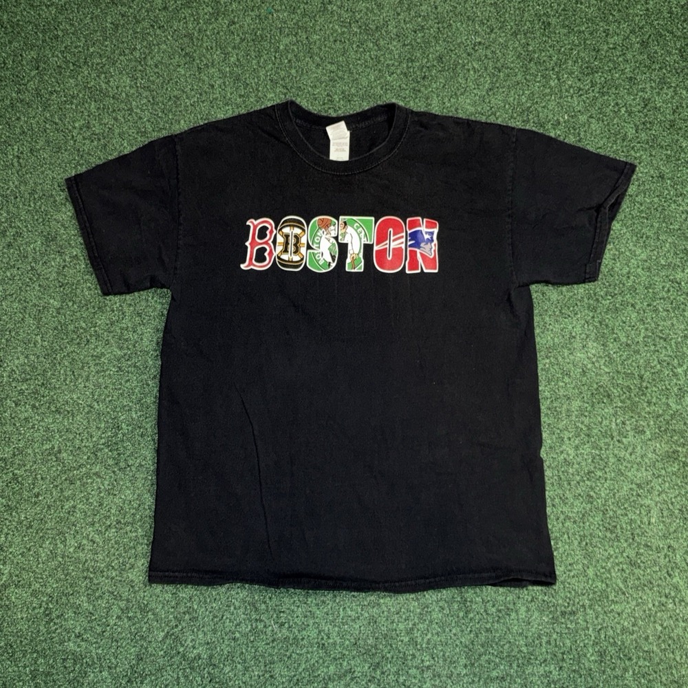 VTG Boston Sports Teams Logo Black Shirt Large H12